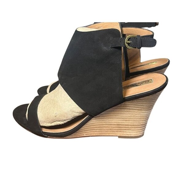 Halogen Suede Shoe 11 Black Wedge Buckle Sandal Heel Neutral Indie Hippie Boho - Picture 8 of 16